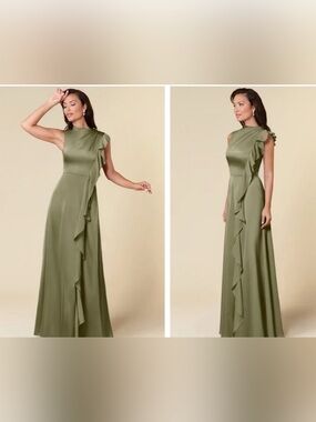 AZAZIE Narine Stretched Satin Pistachio formal dress Sz 6